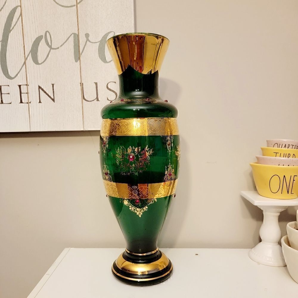 Vintage Italian Emerald Green Vase 17"